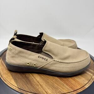 Crocs Walu Canvas Slip On Comfort Loafers 11270 Khaki Men's Size 10